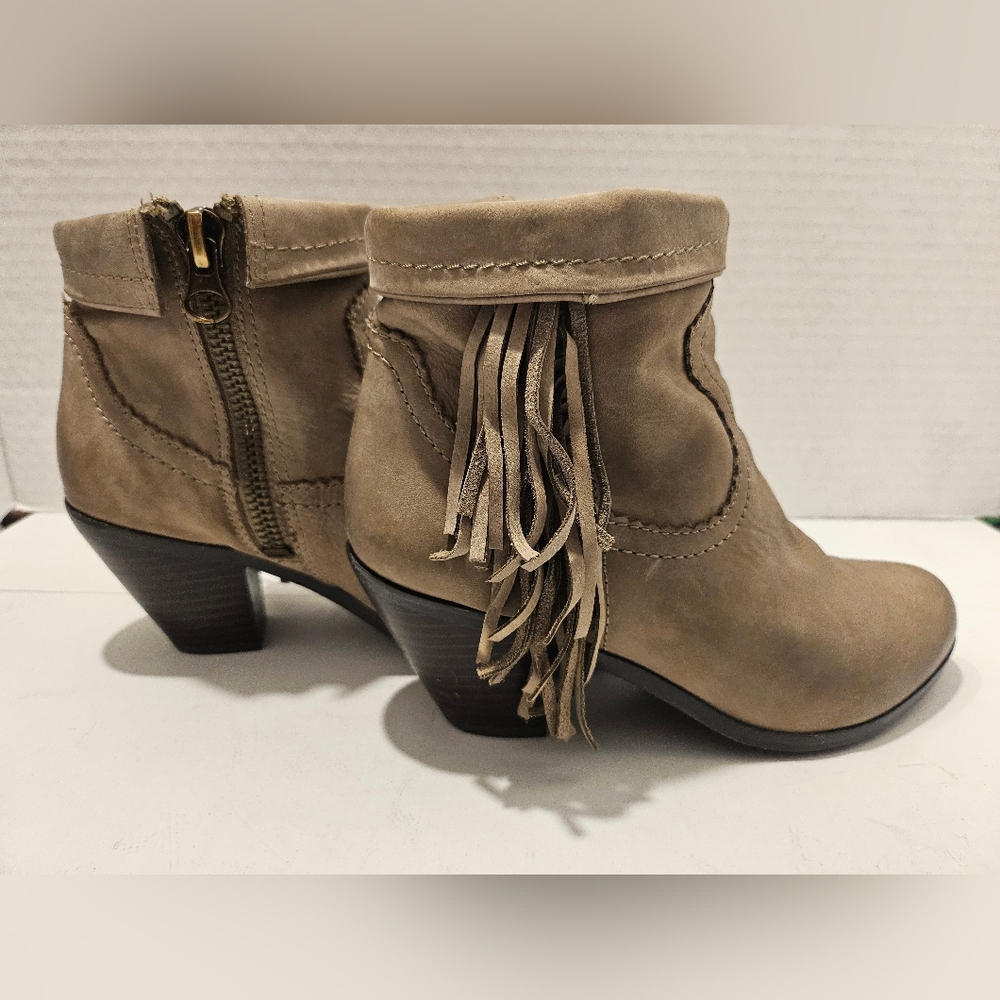 Sam Edelman “Louie” Fringe Bootie - Grey Suede.  Leather Upper.